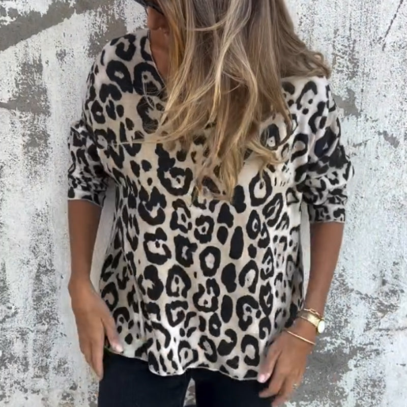 💕Limited Time 50% Off💕Women's Leopard Print Crew Neck Stretch Top