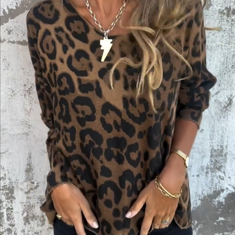 💕Limited Time 50% Off💕Women's Leopard Print Crew Neck Stretch Top