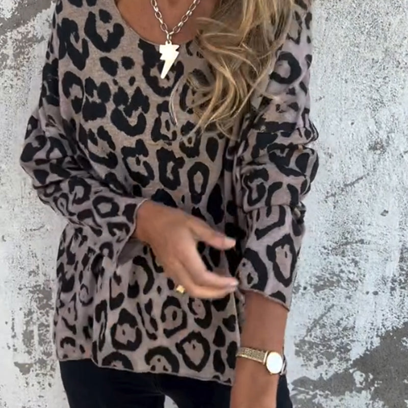 💕Limited Time 50% Off💕Women's Leopard Print Crew Neck Stretch Top
