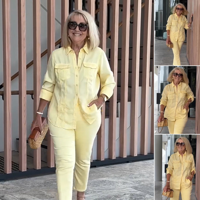 Women's Loose Shirt & Solid Color Pants 2-PCS Set