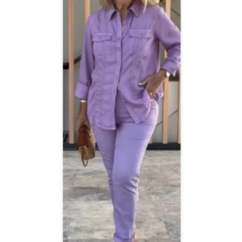 Women's Loose Shirt & Solid Color Pants 2-PCS Set