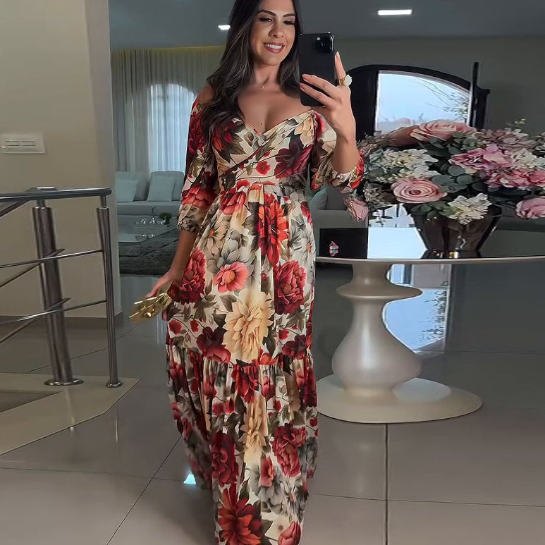🌹Limited Sale 49% OFF🌹Women's V-Neck Floral Printed Pleated Dress