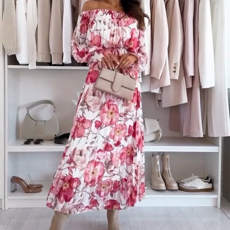 💖Floral Print Off-Shoulder Top &💖 Maxi Skirt Two-Piece Set
