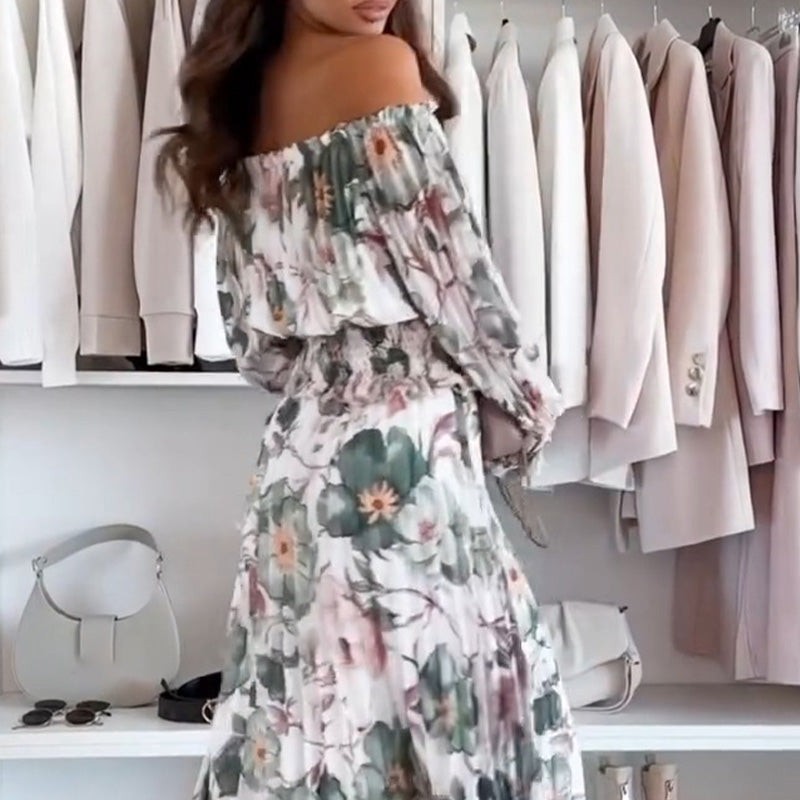 💖Floral Print Off-Shoulder Top &💖 Maxi Skirt Two-Piece Set