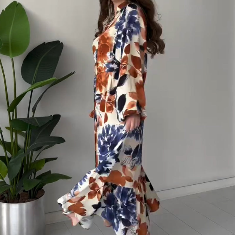 Women's Printed Button Dress with Belt
