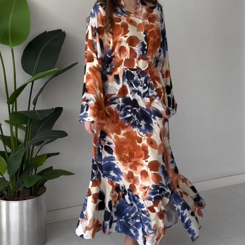 Women's Printed Button Dress with Belt
