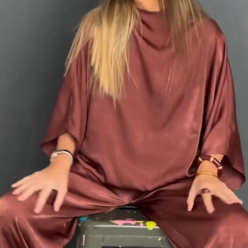 Women's Loose Solid Color Bat-Sleeved 2-Piece Set