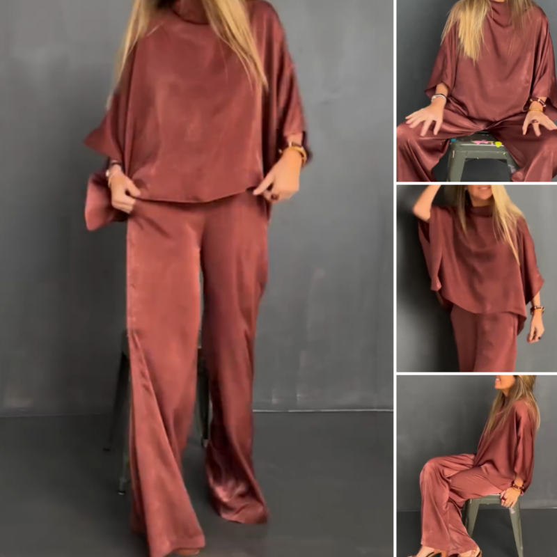 Women's Loose Solid Color Bat-Sleeved 2-Piece Set