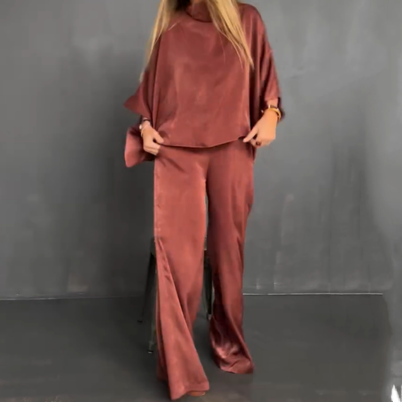 Women's Loose Solid Color Bat-Sleeved 2-Piece Set