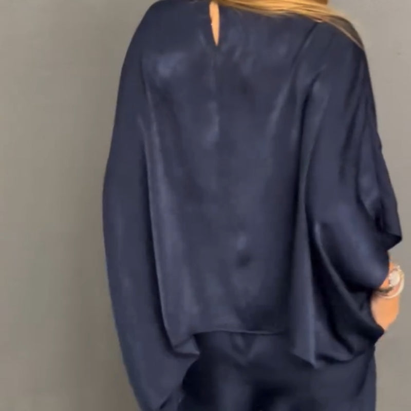 Women's Loose Solid Color Bat-Sleeved 2-Piece Set