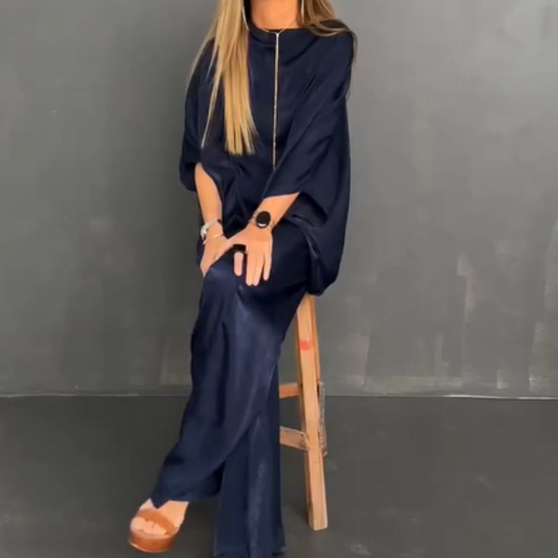 Women's Loose Solid Color Bat-Sleeved 2-Piece Set