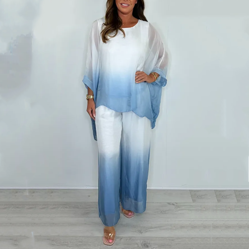 Mesh Mix Dip Dye Loose Flowy Top & Trouser Set