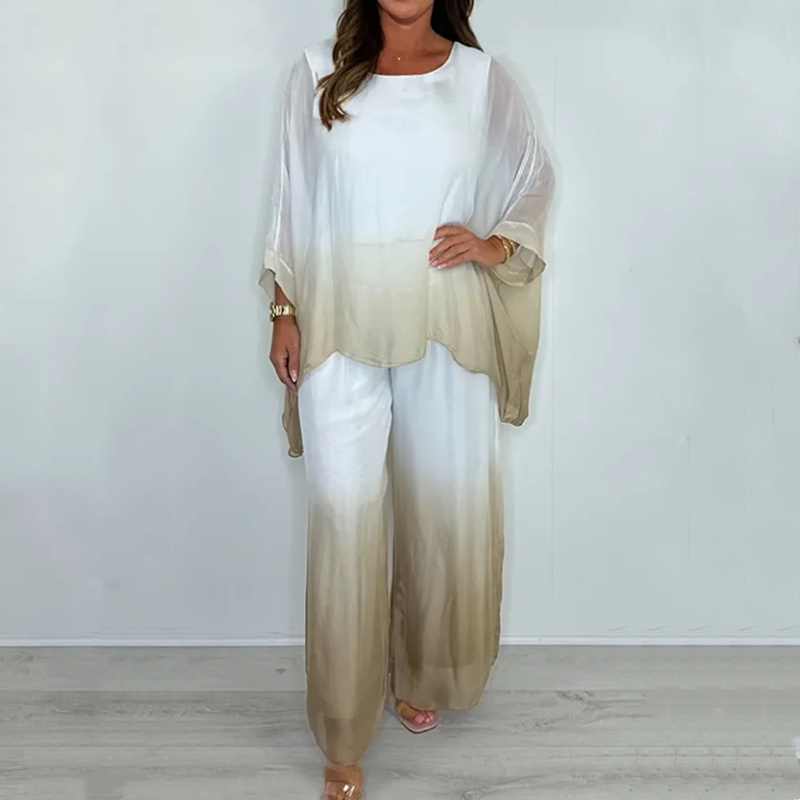 Mesh Mix Dip Dye Loose Flowy Top & Trouser Set