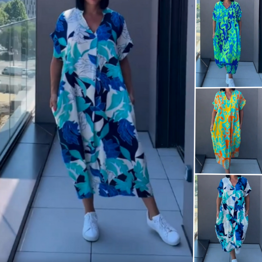 Women's Casual Elegant Printed V-Neck Dress