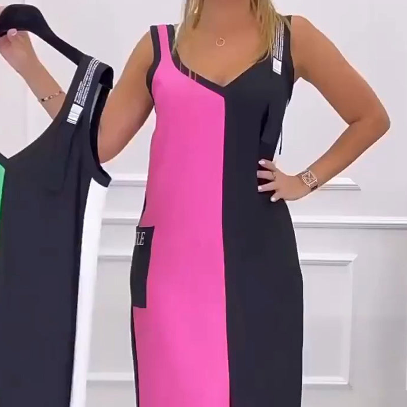 🌸Spring Specials💐 V-Neck Color Blocked Sleeveless Knit Dress
