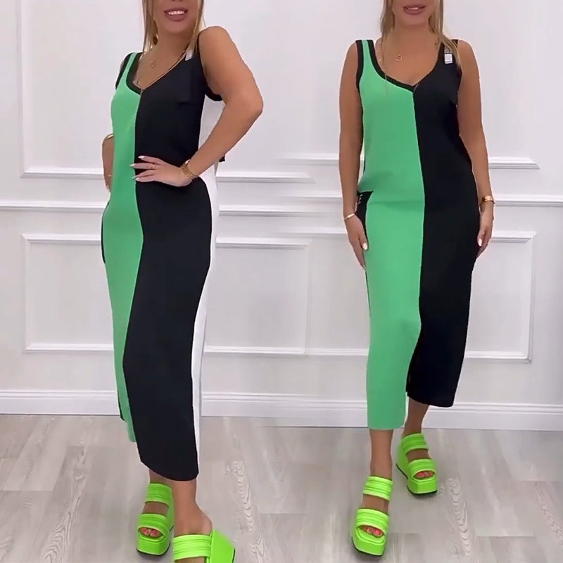 🌸Spring Specials💐 V-Neck Color Blocked Sleeveless Knit Dress