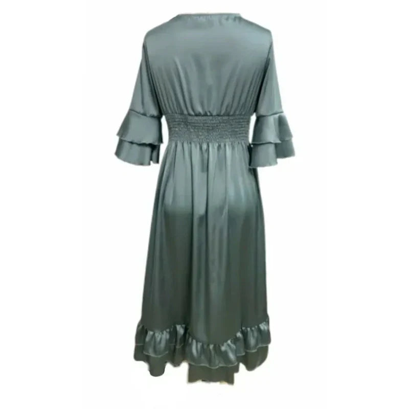 High-Waisted Pleated Deep V-Neck Wide-Leg Jumpsuit