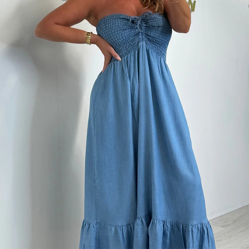 💕Limited Sale 50% OFF💕Women’s Denim Halter Maxi Dress