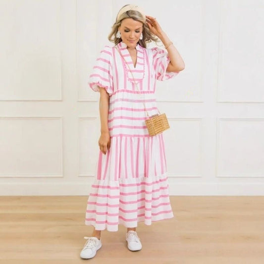 Women's Summer Striped Loose Casual Short Sleeve Dress