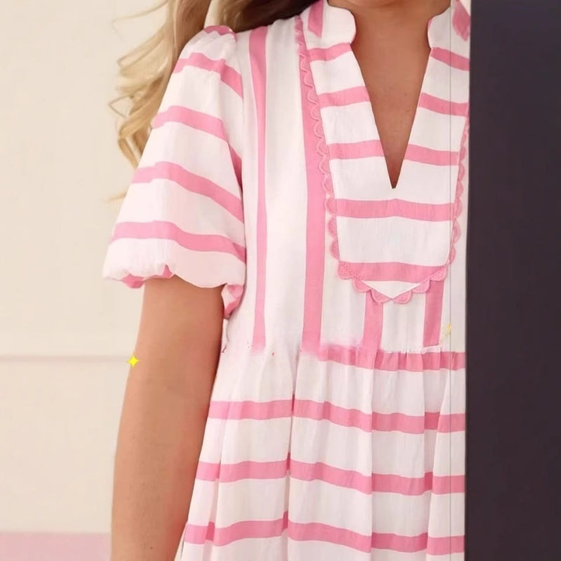Women's Summer Striped Loose Casual Short Sleeve Dress