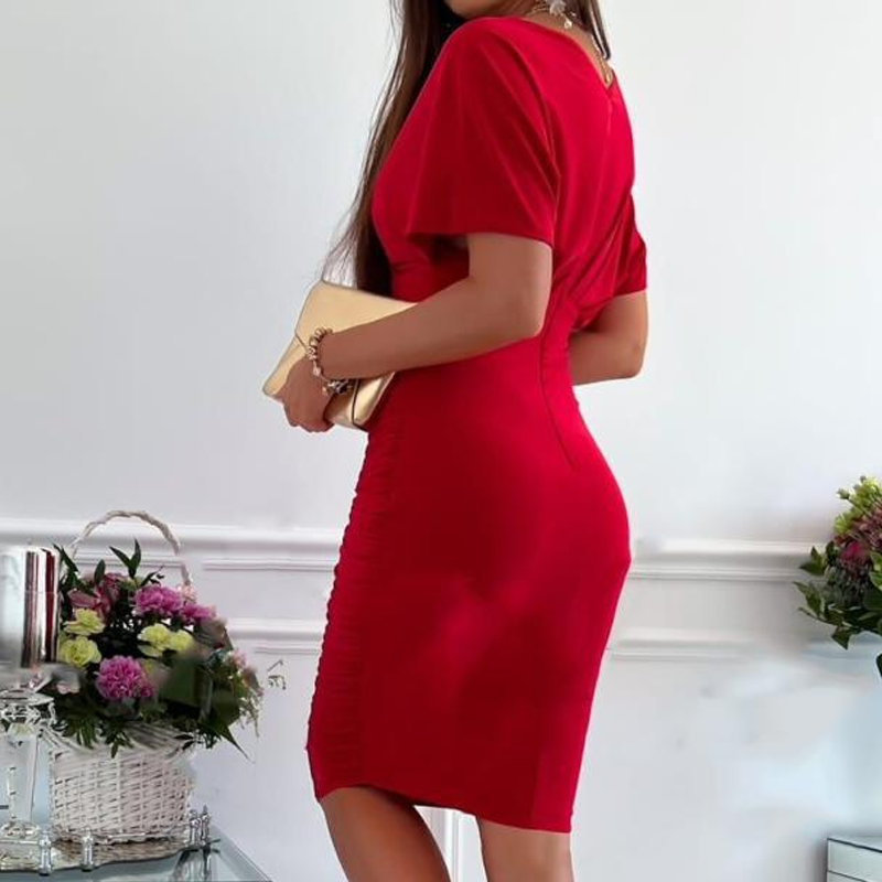 Women's Sexy Ruched V-Neck Bodycon Dress