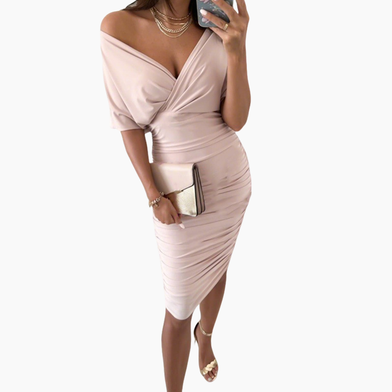 Women's Sexy Ruched V-Neck Bodycon Dress