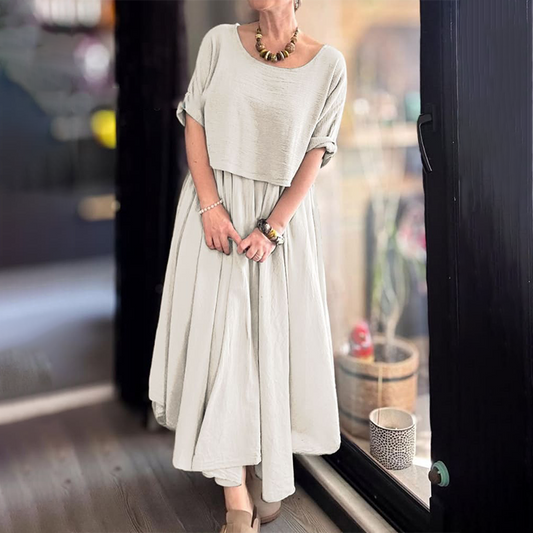 Women's Round Neck Loose Top & Long Skirt Set