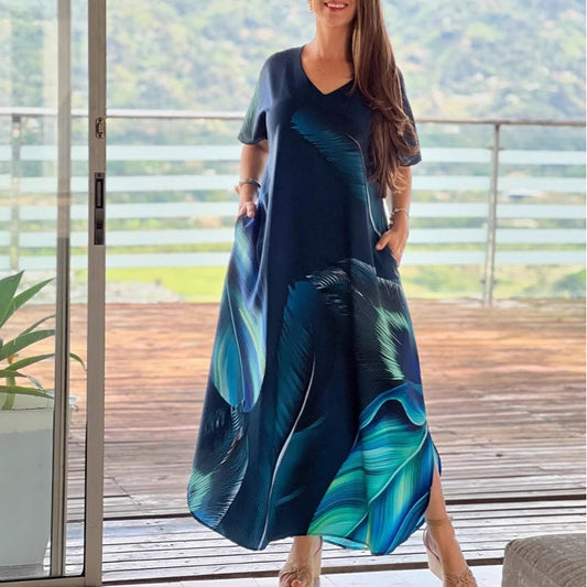 🌴Summer Specials🌴Women's Loose Casual V-Neck Printed Short Sleeve Dresses