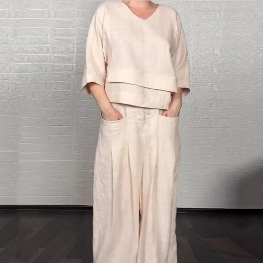 💖LAST DAY SALE 50% OFF💖Irregular Hem Cotton Linen Short Sleeve Casual 2-Piece Set