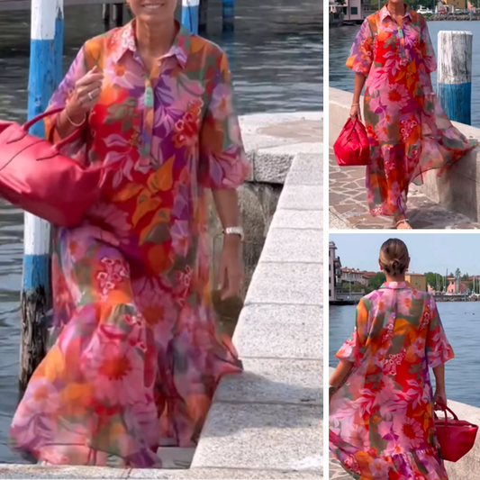 💗Summer Specials💗Red Floral Printed Chiffon Dress