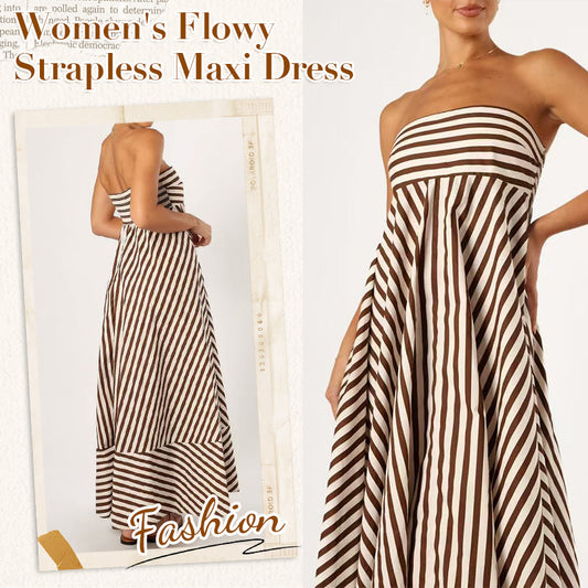 Women's Flowy Strapless Maxi Dress