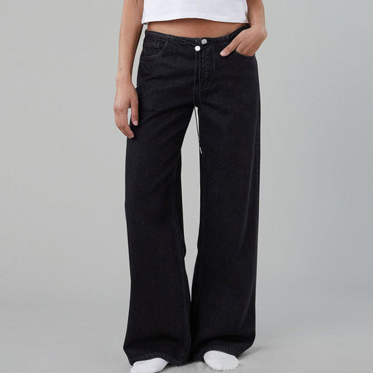 Loose Low Waisted Jeans with Adjustable Drawstring