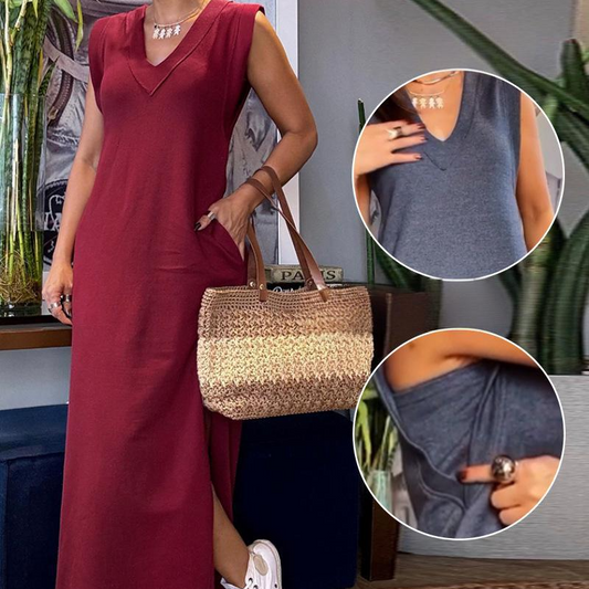 Women's V-Neck Sleeveless Split Maxi Dress