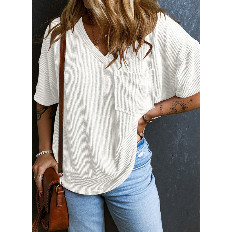 Artificial Corduroy V-Neck Sleeveless Top