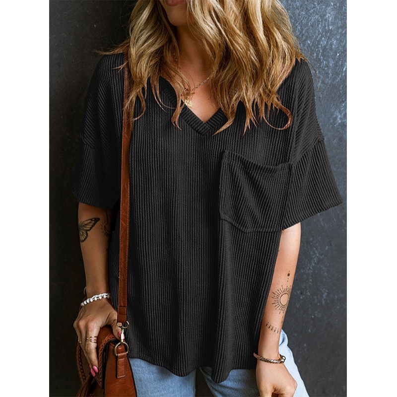 Artificial Corduroy V-Neck Sleeveless Top