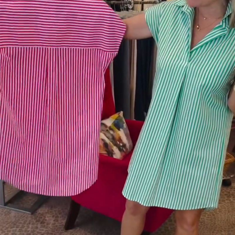 Women’s V-Neck Shirt Mini Dress with Stripe Print