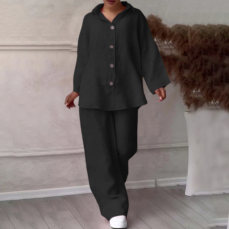 ⏳Time-limited Special⏰Fashion Botton-Down Shirt & Pants 2-Piece Set