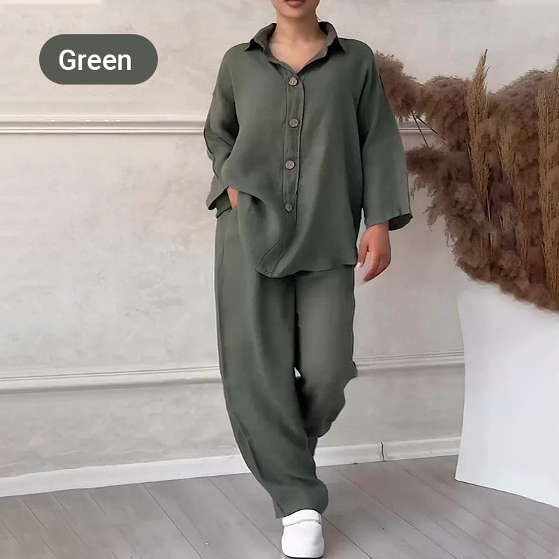 ⏳Time-limited Special⏰Fashion Botton-Down Shirt & Pants 2-Piece Set