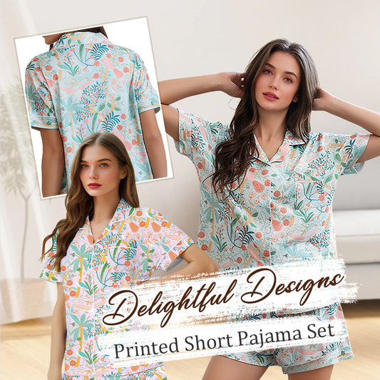 Women Skin-friendly Breathable Cute Printed Short Pajama Set