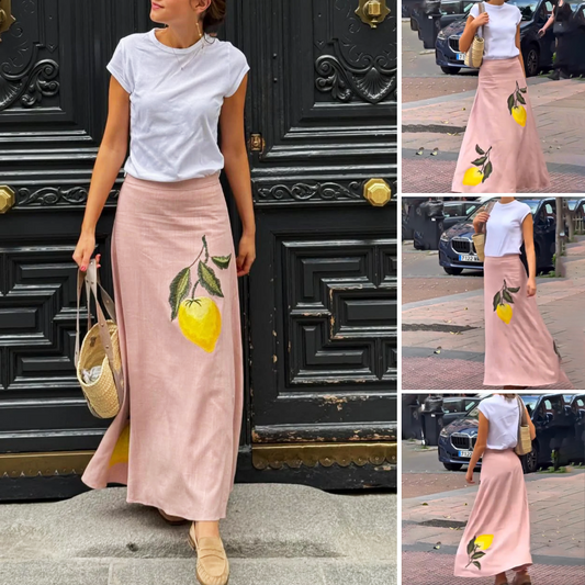 Pink Printed Slim Skirt