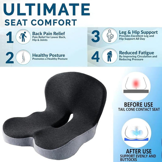 🔥 50% OFF SALE ENDING SOON 🔥 Memory Foam Seat Cushion - Non-Slip Base, Breathable & Supportive | For Cars, SUVs & Van Drivers | UK Fit