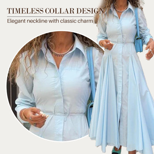 Elegant Light Blue Long Sleeve A-Line Dress