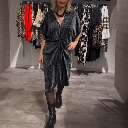 Women's Stylish V-Neck Glitter Midi Dress