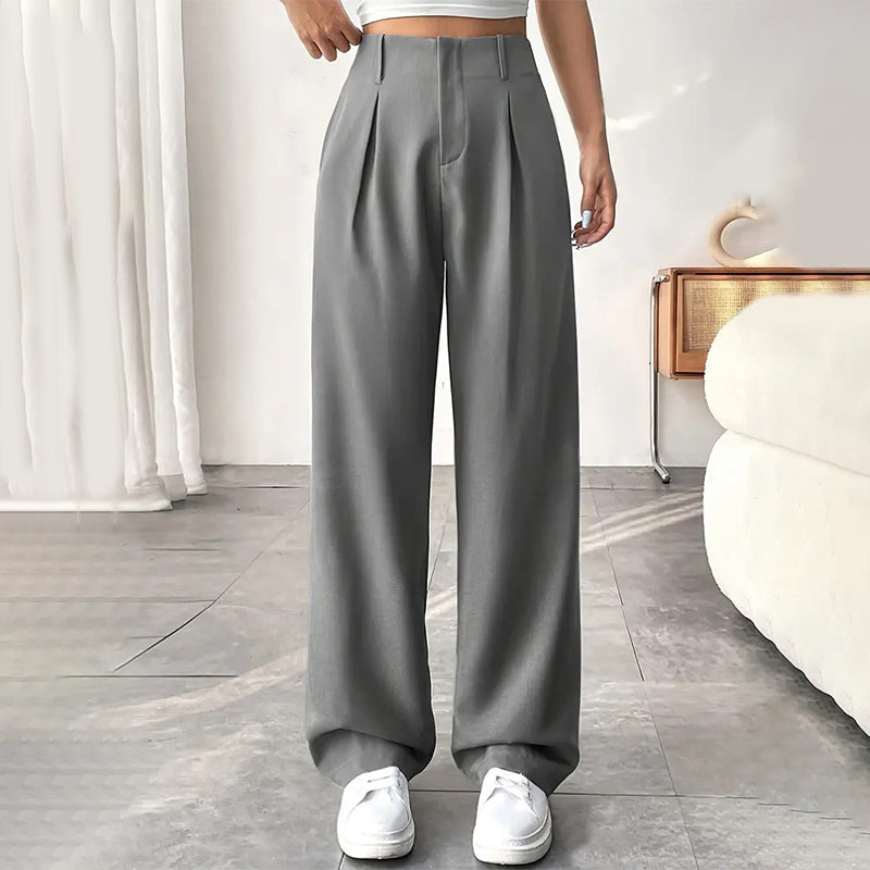 ✨Solid High-Waist Pants: Wide-Leg, Stretchy Comfort, Perfect for Every Outfit