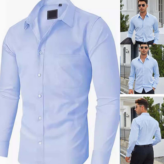 Solid color stain-resistant long-sleeved shirt