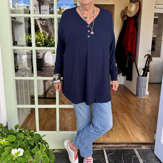 Women's Buttoned V-Neck Short Sleeve Top