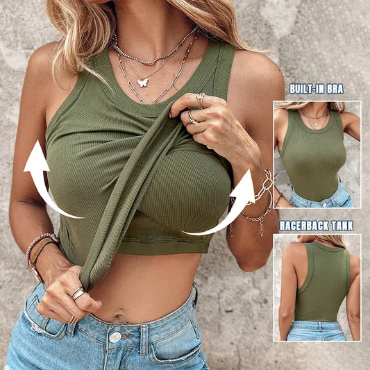 💖LAST DAY SPECIAL SALE💖Ribbed Stretchy Tank Top with Shelf Bra
