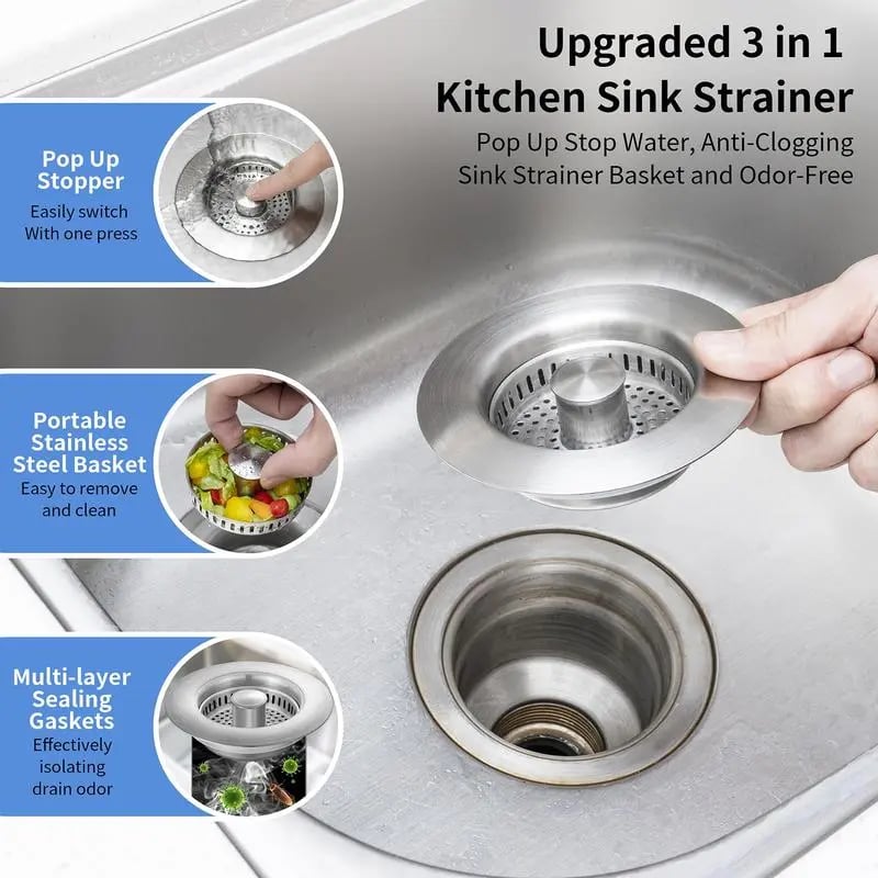 🔥 Last Day 75% OFF 🔥3 in 1 Kitchen Sink Drain Strainer Kitchen Gadgets