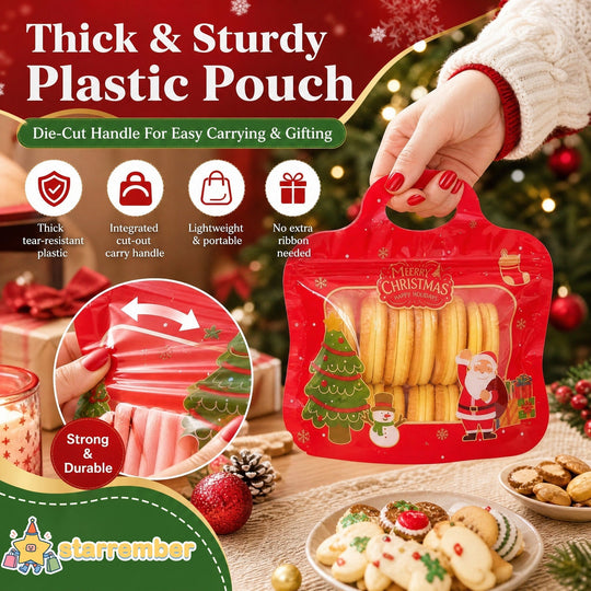 🍬Easy Fill, Easy Seal🎁 Festive Self-Seal Treat Bags – Santa & Snowman Print | Resealable, Food-Safe & Perfect for Cookies, Chocolates & Little Gifts 🎅
