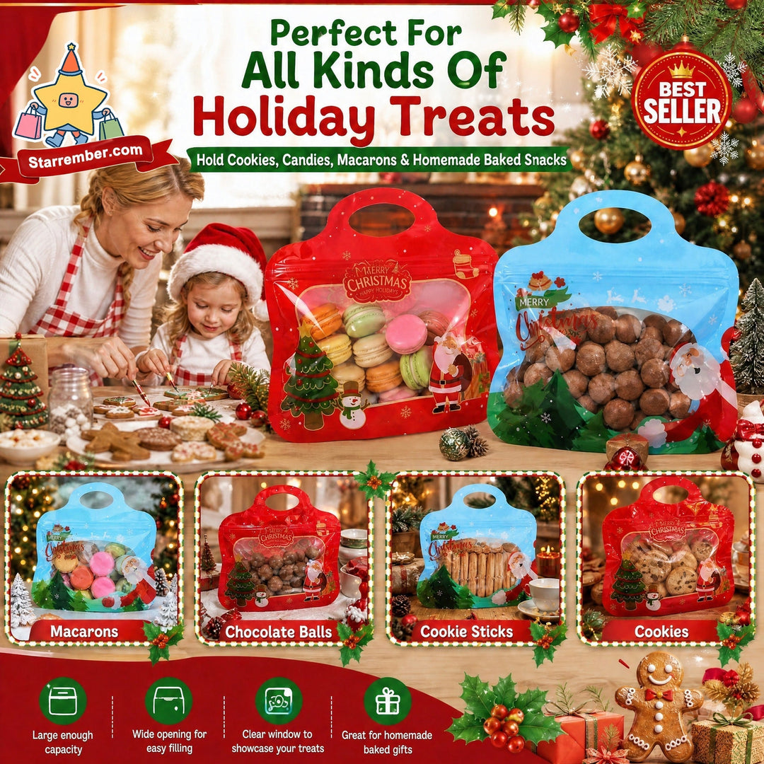 🍬Easy Fill, Easy Seal🎁 Festive Self-Seal Treat Bags – Santa & Snowman Print | Resealable, Food-Safe & Perfect for Cookies, Chocolates & Little Gifts 🎅
